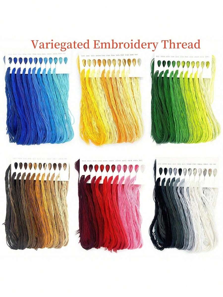 Un set de hilo bordado degradado, en total 10 colores, 100 piezas de cada uno con una longitud de 119,89 cm. Hilo de bordado de colores de alta calidad, hilo de poliéster para punto de cruz, hilo de coser DIY, línea de artesanía a mano, hilo bordado a mano, paquete de arte de hilos de coser, un hebra de 6 hebras - Multicolor - Ver 1