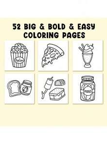 Libro para colorear de 52 páginas con tema de cacao, comida, bebida y postres, adecuado para adultos y niños, con ilustraciones grandes, minimalistas y fáciles de usar, relajante. [Esencial para dibujar a mano] Libro para colorear que se puede calcar sin pintura previa - Multicolor - Ver 5