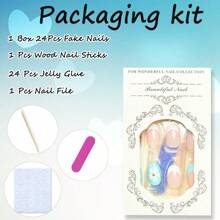 Almond Shaped Press On Nails Short Oval False Nails With Designs Blue White French Tips Glue On Nails Leopard Print Flowers Acrylic Nails Glossy Full Cover Stick On Nails For Women Manicure 24 Pcs2025