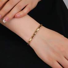 1 件串饰珠宝，串饰手链，不锈钢条纹金色手链，适合女性的礼物，日常佩戴 - 黃色 - 查看 2