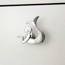 1 件优雅美人鱼橱柜拉手 - 复古风格单孔锌合金抽屉拉手，抛光表面，包含安装硬件 - 适用于梳妆台和橱柜 - 銀色 - 查看 4