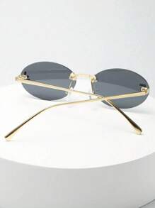 1 pieza Gafas de montura pequeña ovalada vintage negra sin marco, accesorio de moda de verano, complemento del estilo callejero
