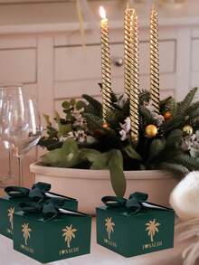 10PCS/1PC小礼品盒，绿色感谢盒配蝴蝶结丝带，小糖果袋，散装礼品袋，适合婚礼、圣诞节、万圣节、沙特国庆节沙特阿拉伯国庆节 - S綠色+綠色絲帶 - 查看 4