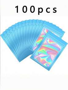 100/10pcs Transparent Holographic Bags, Odor-Proof Packaging Bags, Sealed Bags, Polyester Film Food Storage Bags, Zipper Sealed Bags, Polyester Film Holographic Resealable Bags, Gift Bags, Odor-Proof Bags, Aluminum Foil Bags, Suitable For Party Gifts Food Storage, Polyester Film Bags, Transparent Window Holographic Resealable Packaging
