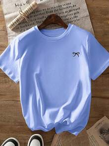 Bow Knot Print Loose Short Sleeve T-Shirt, Spring/Summer