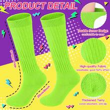 Neon Slouch Socks For Women Knee High With Scrunch Detail And Matching Neon Earrings Scrunchies Set For 80s 90s Retro Parties - 玫紅色 - 查看 11