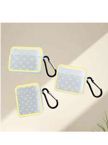 A Yellow Bow Element Print Case For A Pair Of Earphones Compatible With Apple Models