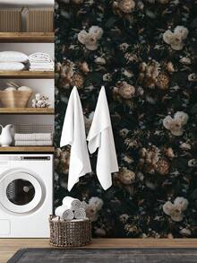 1 片蝴蝶花深色自粘墙纸，即撕即贴防水装饰墙贴，可移除精美壁画，家居装饰，墙壁艺术，墙壁装饰，17.7 英寸 * 118.1 英寸 * 1 片