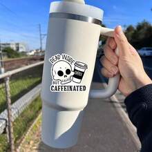 3-Inch "Dead Inside But Caffeinated" Sticker - Dark Humor & Coffee - Themed Vinyl Sticker With Skull And Coffee Cup Illustration For Laptops, Notebooks, Water Bottles, Coffee Bars, And Office Spaces | Great For Coffee Lovers