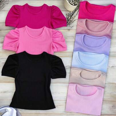 Kit com 3 Blusa manga curta Princesa infantil menina estilosa ENVIO DE CORES SORTIDAS