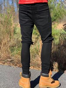 Men's Ripped Tight Jeans - màu đen - Xem 2