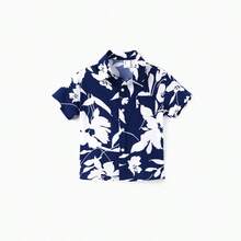 PP Family Matching Leaf Print Blue Short-Sleeve Shirt Or Sling Shirred Dress Set - 藍色 - 查看 4
