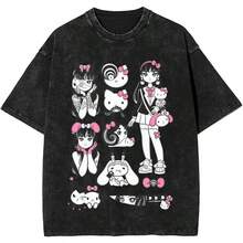 COOL SUMMER X Hello KittyS T-Shirt Popular T Shirts Short Sleeves Y2K Funny Tops Beach Cotton O Neck Oversized Clothes - màu đen - Xem 1