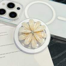 Gold Small Daisy Flower Shape Multi-Functional Retractable Phone Holder, Portable Desktop Slouchy Stand, Adhesive Or Magnetic Option, Compatible With All Phones Compatible With IPhone, Android Phone, Gift For Birthday, Family, Friends Push-Pull Phone Grip Phone Accessories - Gold - View 2