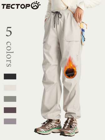 TECTOP Women's Outdoor Thermal-Lined Pants, Windproof, Warm, Breathable, Water-Resistant, Elastic Waist, 2 Large Pockets, Suitable For Skiing & Hiking, Random Pattern Shipped