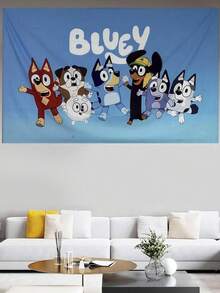 Bluey ديكور جداري قماشي معلق لحفلة عيد ميلاد بموضوع عائلة وأصدقاء بلويز، زينة جدارية منزلية مع الكلاب الكرتونية بلويز وبينجو وكوكو وراستي ومافين، خلفية لحفلة عيد الميلاد