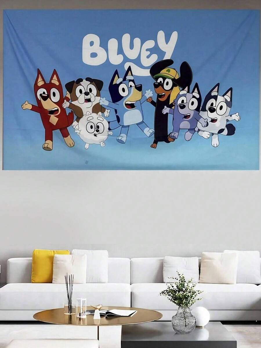 Bluey ديكور جداري قماشي معلق لحفلة عيد ميلاد بموضوع عائلة وأصدقاء بلويز، زينة جدارية منزلية مع الكلاب الكرتونية بلويز وبينجو وكوكو وراستي ومافين، خلفية لحفلة عيد الميلاد