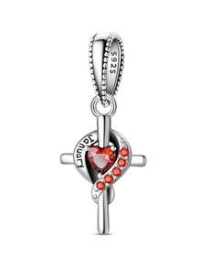 1Pc Streling Silver S925 Cross Month Series Pendant Inlaid With Solid Color Artificial Zirconia Seal Carved English Month Letters Diy Bracelet Necklace Making Birthday Gift