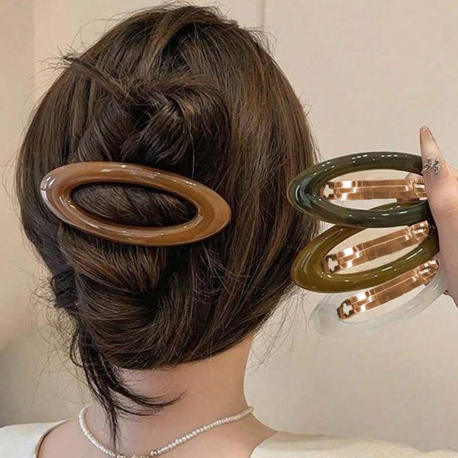 1 Peça Presilha de Cabelo Elegante Diária de Liga Oval Oca e Brilhante, Material Escolar