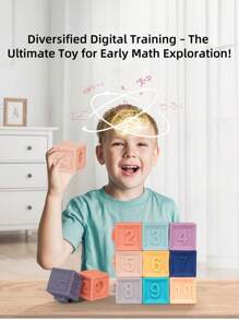 6/10件装软拼图积木，适合婴幼儿 - 数字、形状、颜色、动物 - 可挤压堆叠 - 适合6个月以上、1-3岁儿童，颜色随机