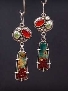 2 件复古几何彩色珐琅耳环，独特的女士耳环配饰 - 彩色 - 查看 6