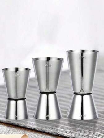 1pc Thick Stainless Steel Double Jigger, Measuring Cup, Bar Ounce Cup, Double-Sided Measuring Cup, Cocktail Shaker, Perfect For Bartending, Silver Kitchen Tool With Multiple Capacity Options