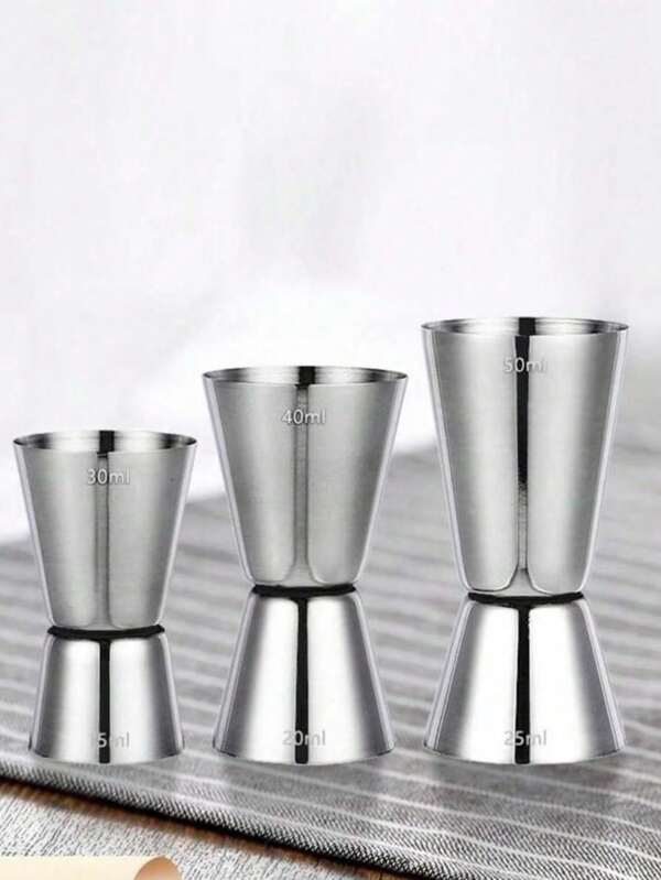1pc Thick Stainless Steel Double Jigger, Measuring Cup, Bar Ounce Cup, Double-Sided Measuring Cup, Cocktail Shaker, Perfect For Bartending, Silver Kitchen Tool With Multiple Capacity Options
