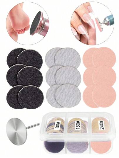 60Pcs Professional Nail Art Replaceable Sanding Paper With Metal Disk Pink Pedicure Nail Bit Sandpaper Foot Care DIY Manicure Tool Decoration Accessories