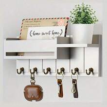 [Christmas Room Decor]1pc Vintage Wooden Wall Mounted Key Rack With Mail Holder & Tray - Easy Install, Suitable For Farmhouse Decor In Living Room, Kitchen, Hallway - Wall Hooks For Keys & Accessories - Multicolor - View 9