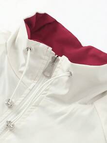 Men's Jacket, Autumn/Winter Men's Stand Collar Windbreaker Reversible Jacket, Color Block Casual Jacket, Campus Style Outerwear - Red - View 10