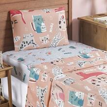3-Piece Children's Sheet Set, Fun, Colorful Prints, Elastic - Kitten - View 2