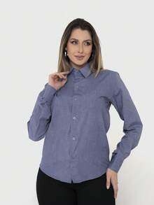 Women's Formal Shirt Premium Linen Structured Long Sleeve Shirt - 鈷藍色 - 查看 4