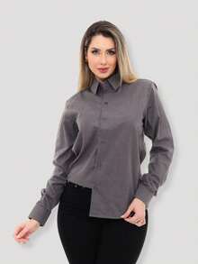 Women's Formal Shirt Premium Linen Structured Long Sleeve Shirt - Dark Grey - View 5