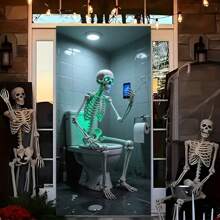 1pc Halloween Door Banner, 35*71 Inches, Festival Celebratory Supplies, Suitable For Indoor And Outdoor Use, Applicable To Haunted House Porch Decor, Horror Theme Party Decoration, Photo Props