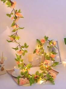 1 pieza Guirnalda de flores artificiales, guirnalda de flores artificiales de plástico modernas, 2M/78.47In, 20 luces LED de hadas, para decoración de fiestas, dormitorio, regalo, regalos de cumpleaños y graduación, decoración del hogar.