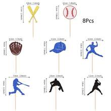 8/16/24 piezas Decoraciones para cupcakes con tema de béisbol, figuras de jugadores de béisbol con brillos, palillos para cupcakes con tema de béisbol para fiestas de cumpleaños y baby shower, decoraciones para pasteles