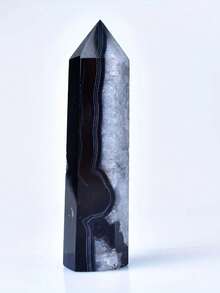 Obelisco de ágata negra natural con manchas, columna de cristal, regalo de cristal, piedras sueltas para hacer joyas, decoración del hogar única, piedra de meditación, muy adecuada para Navidad y Acción de Gracias