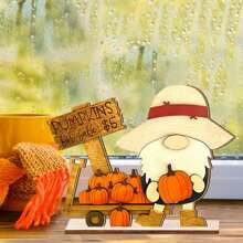 2 Pieces/Set 2D Autumn Pumpkin Harvest Dwarfs And Highland Cattle Wooden Modern Desktop Decoration Ornaments Autumn Thanksgiving Theme Party Decoration, Restaurant Decoration, Room Decoration, Home Decoration Halloween Decor Fall Decor