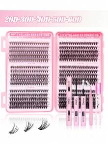 600pcs False Eyelashes Set - Eyelash Extension Kit, 8-16mm Mixed Individual False Eyelashes, Includes Eyelash Glue, Sealer, Tweezers, Brush For DIY Eyelash Extension At Home - Black - View 8