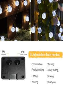 1 包太阳能 100LED/50LED/20LED 灯串，8 种照明模式，水晶球仙女灯，太阳能室内外闪烁圣诞灯，卧室派对婚礼圣诞树花园装饰，暖白/彩色/白色/紫色 IP65 防水 - 黑色 - 查看 7