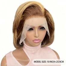 200 Density 4/27 Ombre Honey Blonde Highlight Short Straight Bob Wig 13x4 Straight Transparent Lace Front Wig Human Hair 220% Density Brazilian Virgin Bob Wigs Human Hair Natural Hairline 12inch