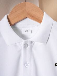 男童撞色短袖 Polo 衫 - 白色 - 查看 4