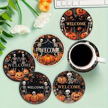 Set de 1/4/6 piezas: Posavasos de barro de diatomeas con estampado de calabaza de Halloween, posavasos de café con motivos florales, decoración multiusos para el hogar y restaurantes, regalos diarios, decoración de mesa, decoración temática para fiestas