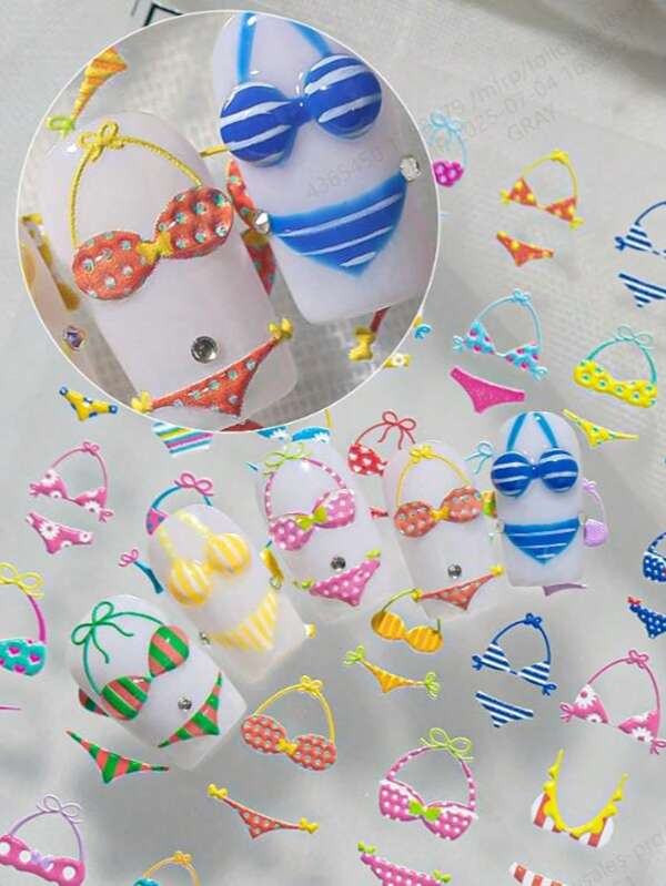 1 Piece Sexy Bikini Nail Sticker Summer Cool Swimsuit Nail Sticker Manicure Supplies Nail Stickers Cartoon Summer Cool Swimsuit Design Girlfriend Gift Suitable For Personal DIY Manicurist Manicure Salon Use