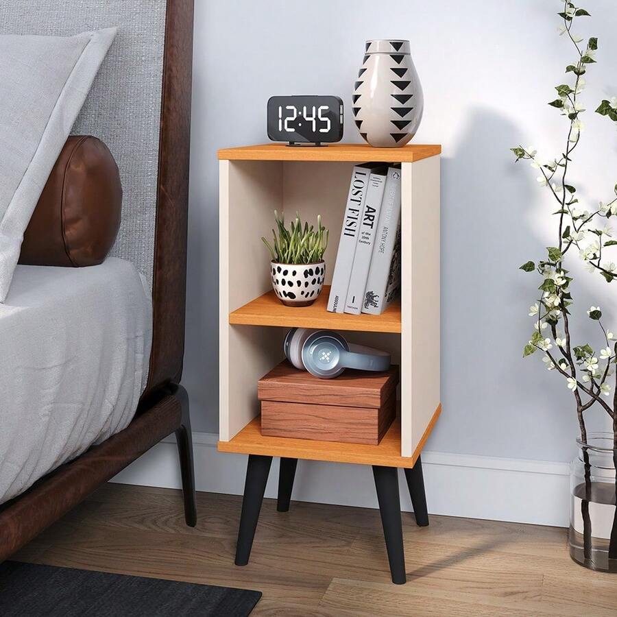 Bedside Table With Niche, Toothpick Legs, Retro Charming Bedroom Bed - Off White - Xem 1