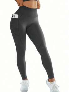 The Combination Of A Two-Piece Plus-Size Women's Cross-Strap Bra And Pocket Leggings Is Suitable For Outdoor Hiking. It Is Comfortable And Lightweight, And The Pocket Design Makes It Convenient To Carry A Mobile Phone - 灰色+灰色 - 查看 8
