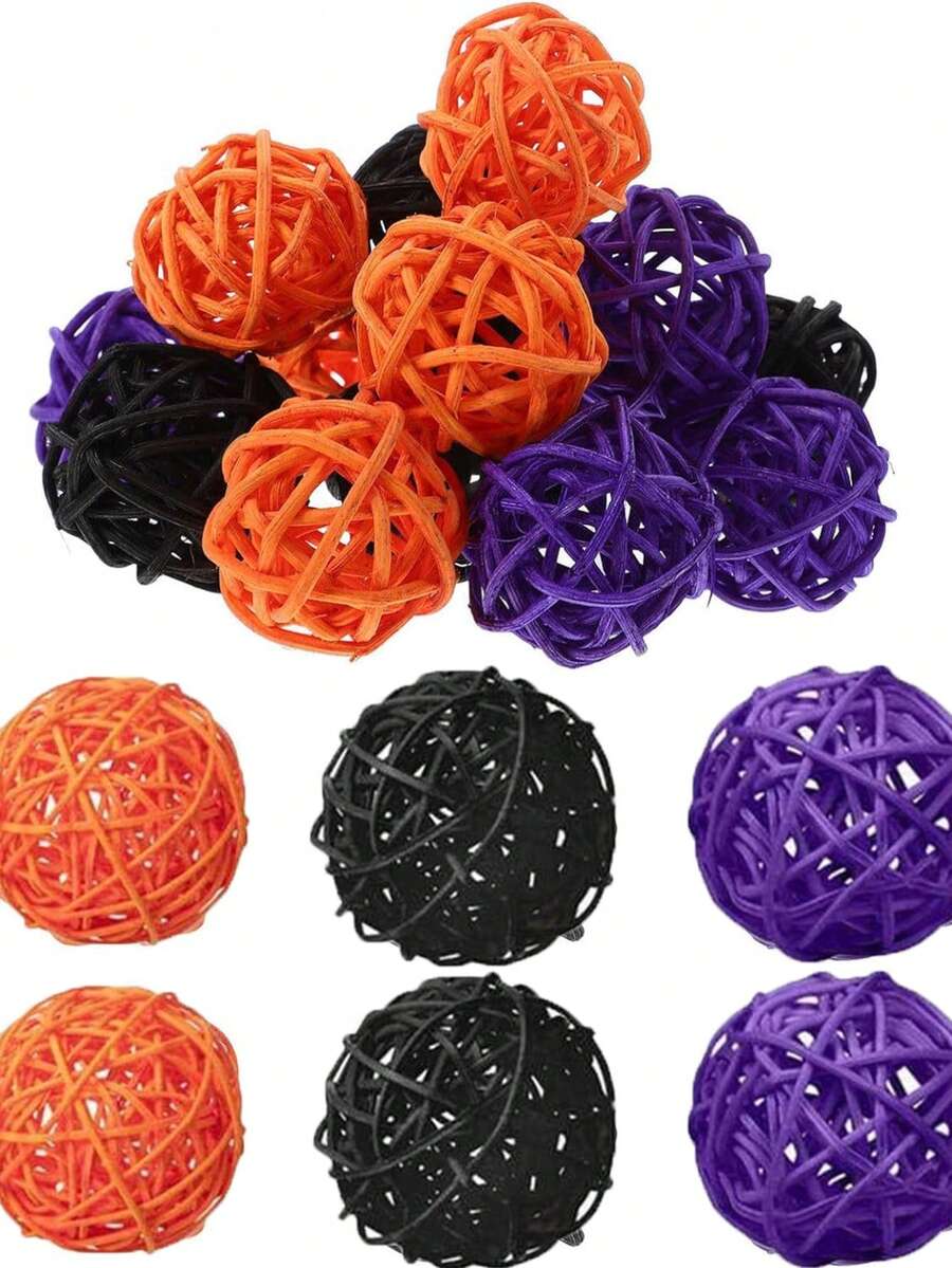 15 Stück Halloween dekorative Rattankugeln, Korbkugeln, geeignet für Heimdekoration, Aromatherapie-Accessoires, Vaseninhalte, Tischdekoration, Halloween Party Zubehör, Halloween Party Geschenke, Raumdekoration Herbstdekoration