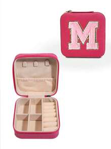 1 Portable Travel Jewelry Storage Box, Summer Portable Mini Travel Box With Mirror, Rose Red Custom Pink Letter Travel Jewelry Box, Small Travel Waterproof Jewelry Storage Box, Portable Jewelry Display Box, Large-Capacity Jewelry Display Box, Mini Double-Layer Ring Box Storage Box, Gift Box, Jewelry Storage Box, Accessory Storage Bagr, Zipper Seal, Suitable For Earrings, Necklaces, Rings Bracelets, Lipsticks, Etc