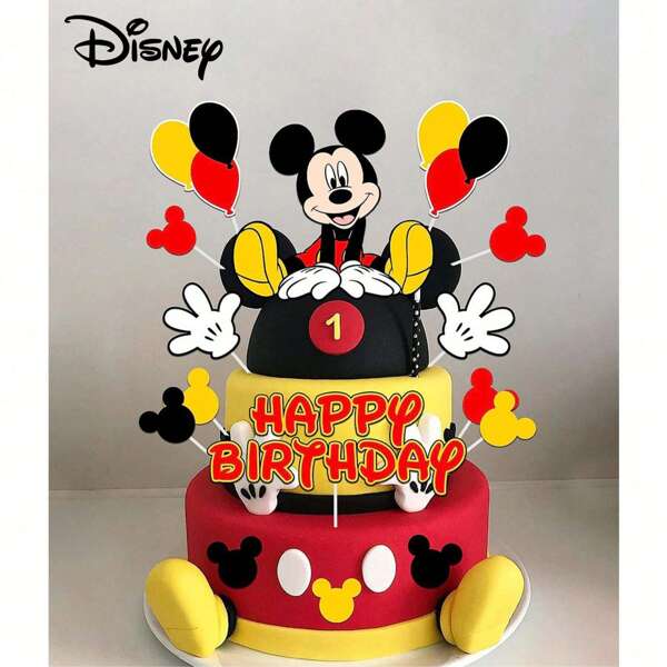 Disney 15PCS Happy Birthday Mickey And Minne Cake Card Insertion Mickey And Minne Theme Party Card Insertion Decoration
