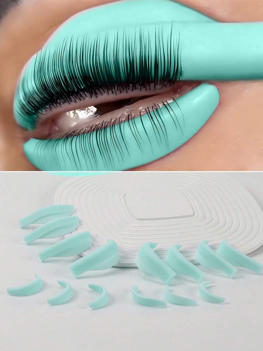 14 piezas, 7 tamaños de varillas para levantamiento de pestañas, escudo para levantamiento de pestañas para ondulación de pestañas, almohadillas para levantamiento de pestañas superiores e inferiores para uso en salón y en casa. - Verde - Ver 1